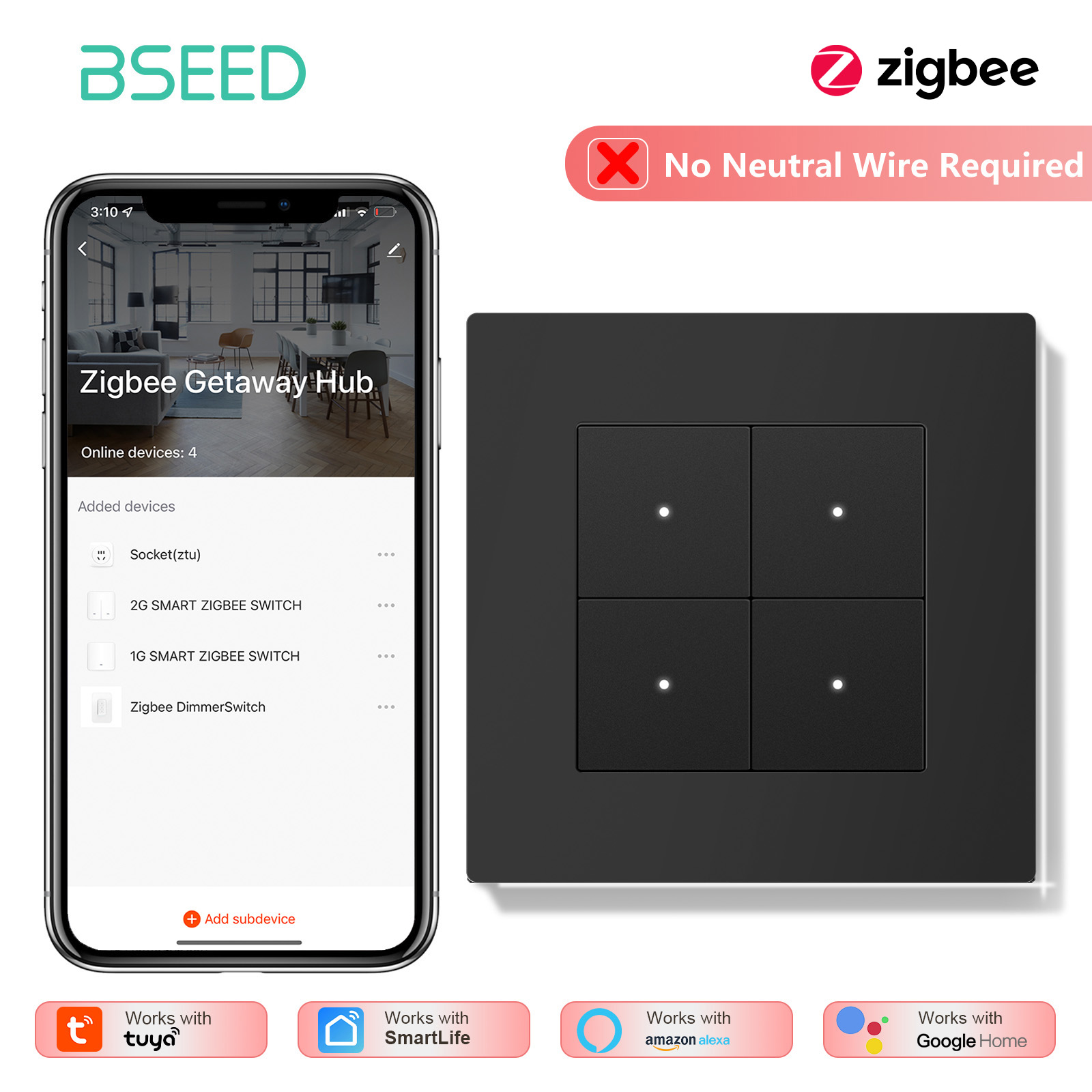 BSEED 1/2/3/4Gang Zigbee Işık  - Tuya 4 Channel incelemesi ve fiyatı